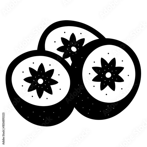 Three perfectly sliced ripe banana rounds illustration