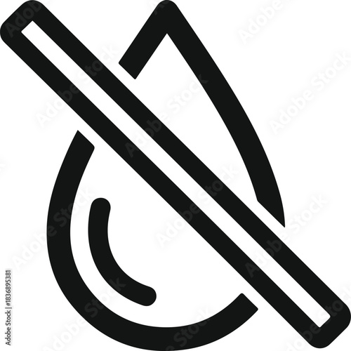 Water drop crossed out icon representing waterproof, water free, and dry