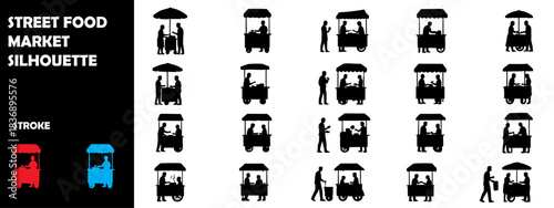 Street Food Market Silhouette Vector – Urban Outdoor Food Festival Icons
