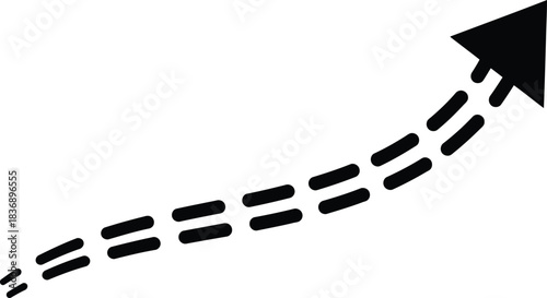 Black dashed arrow pointing upwards a graphic element silhouette isolated on transparent background