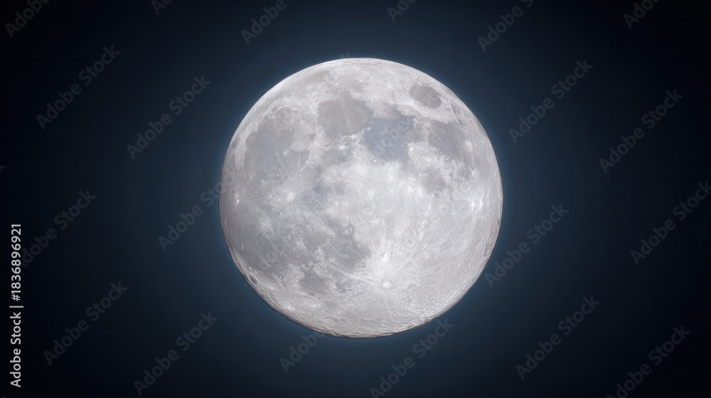 Obraz premium The full moon shines in the dark space, and detailed craters can be seen under the cold moonlight. Laboratory safety poster, designed specifically for STEM education and laboratory safety posters.