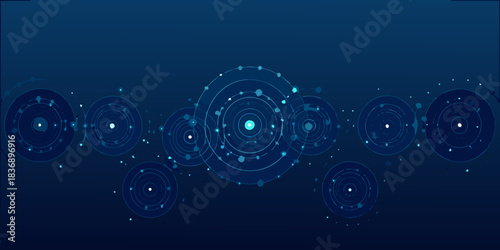 Abstract dark blue background with concentric circles and connected dots