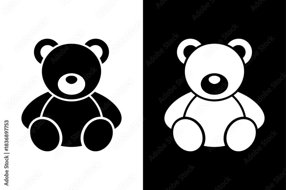 Obraz premium Cute Plush Bear Silhouette. Simple Teddy Bear Icon Vector Isolated on White Background