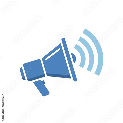 Blue megaphone icon representing announcement and communication loud and clear.