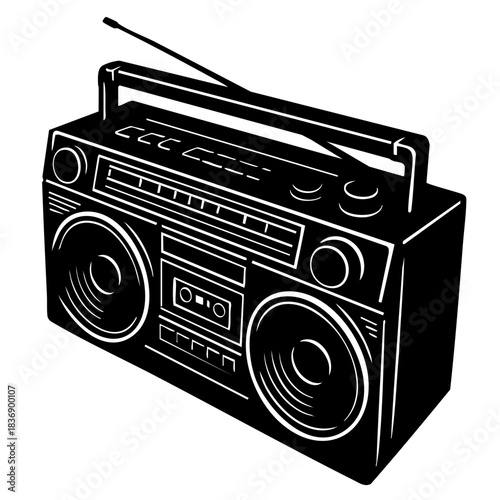 High-contrast boombox silhouette with interior line details