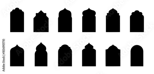 Islamic door and window silhouette set. Arabic arch shapes, Mosque gate frames, Ramadan Kareem design