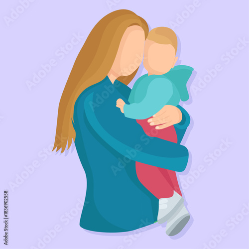 Motherhood mom hold her kid in arms cute family illustration happy mother's day