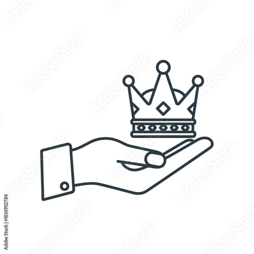 Hand holding a royal crown icon representing leadership and success.