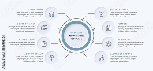 Circular infographic template with eight connected options
