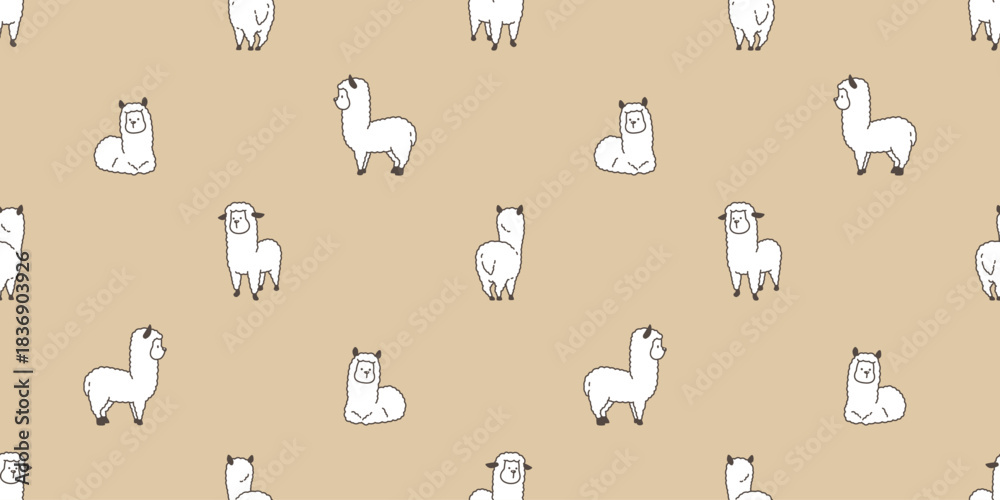 Naklejka premium alpaca seamless pattern llamas cartoon character vector doodle tile background repeat wallpaper wrapping paper illustration design scarf isolated