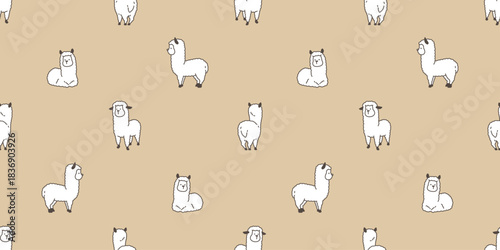 alpaca seamless pattern llamas cartoon character vector doodle tile background repeat wallpaper wrapping paper illustration design scarf isolated