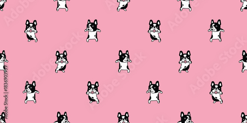 dog seamless pattern french bulldog cartoon doodle funny puppy pet tile background gift wrapping paper repeat wallpaper illustration animal pink