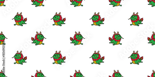 dragon seamless pattern chinese new year vector cartoon character monster doodle tile backgroud gift wrapping paper repeat wallpaper scarf isolated illustration design