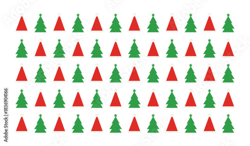 Repeating Pattern of Christmas Trees and Santa Hats holiday seamless