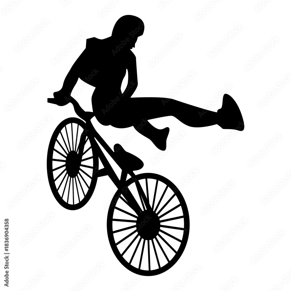 Obraz premium BMX Rider Silhouette Isolated on White Background. Vector Illustration.