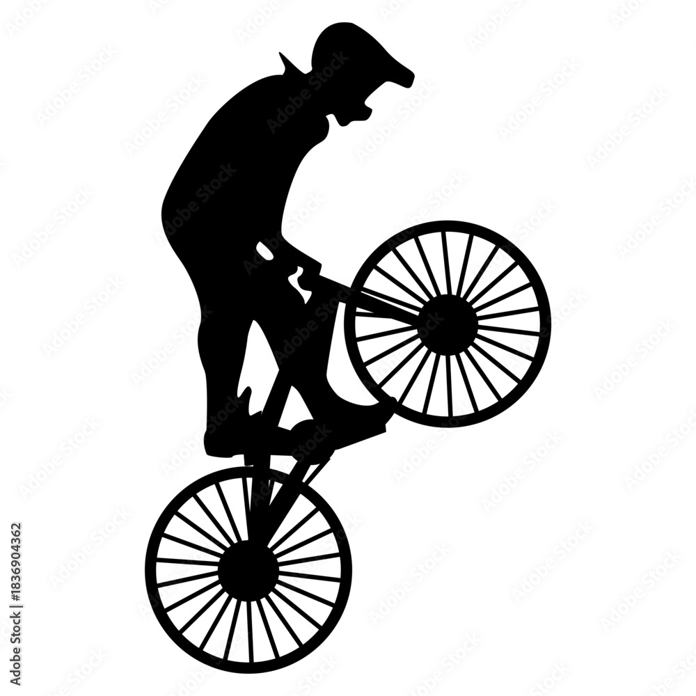 Obraz premium BMX Rider Silhouette Isolated on White Background. Vector Illustration.