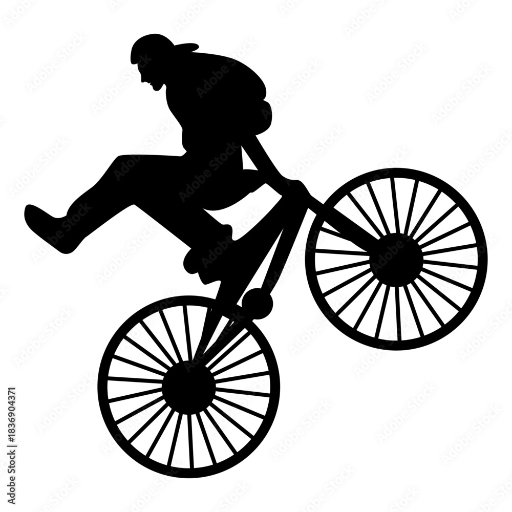 Obraz premium BMX Rider Silhouette Isolated on White Background. Vector Illustration.