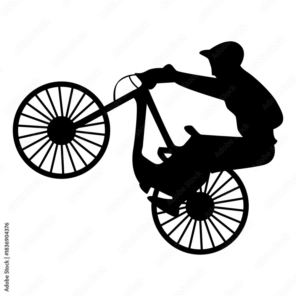 Fototapeta premium BMX Rider Silhouette Isolated on White Background. Vector Illustration.