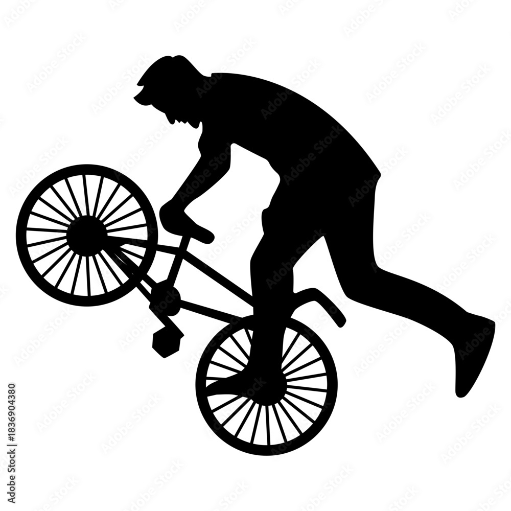 Fototapeta premium BMX Rider Silhouette Isolated on White Background. Vector Illustration.