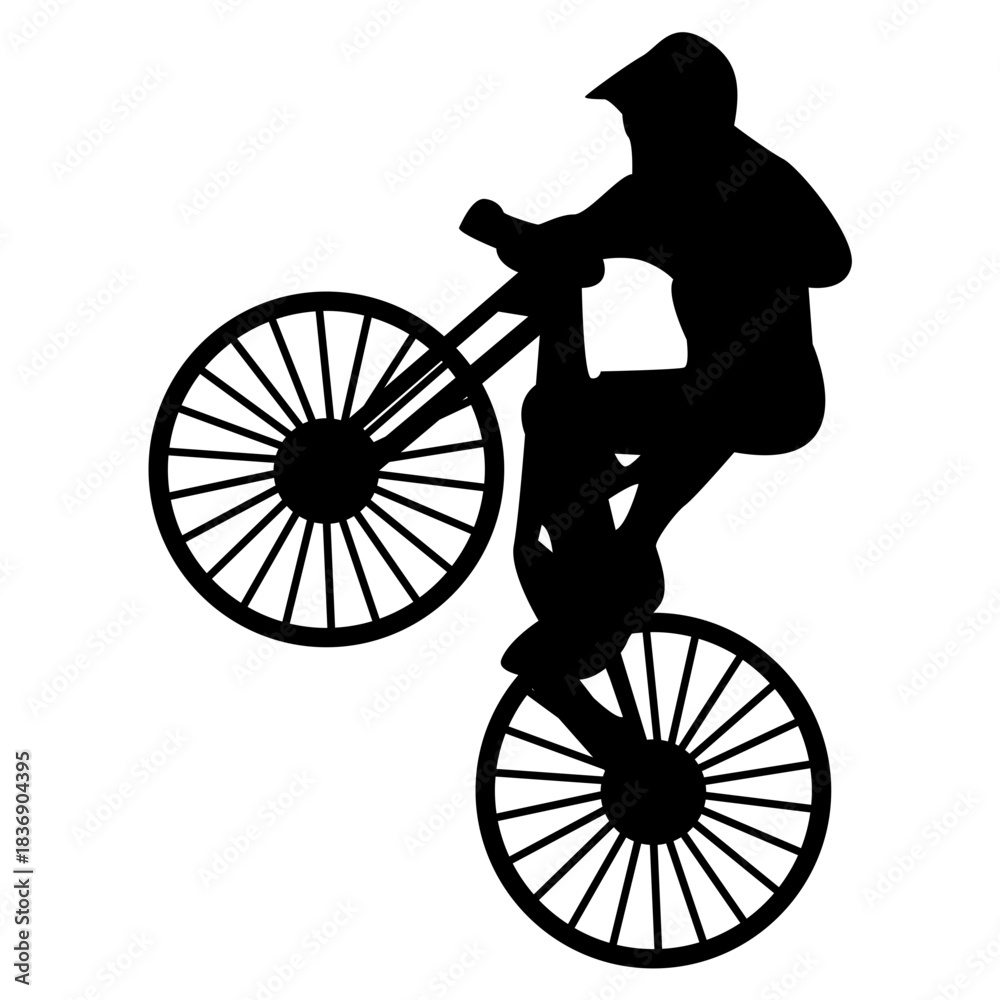 Obraz premium BMX Rider Silhouette Isolated on White Background. Vector Illustration.