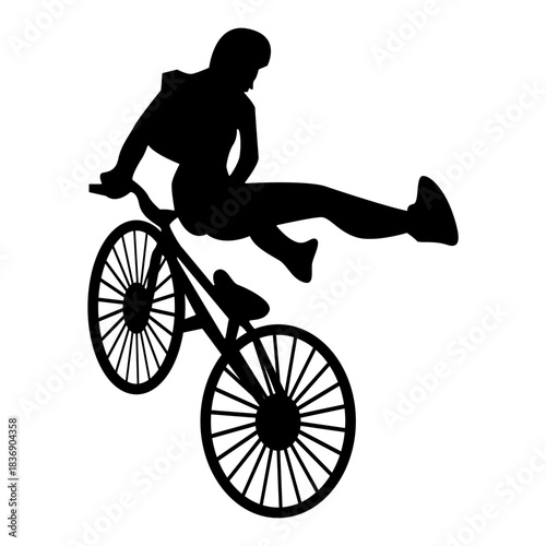 BMX Rider Silhouette Isolated on White Background. Vector Illustration.