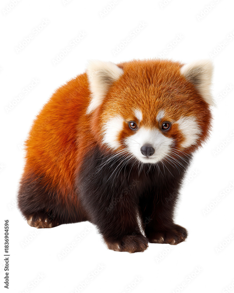 Obraz premium Adorable red panda cub sitting on mossy log in natural forest setting