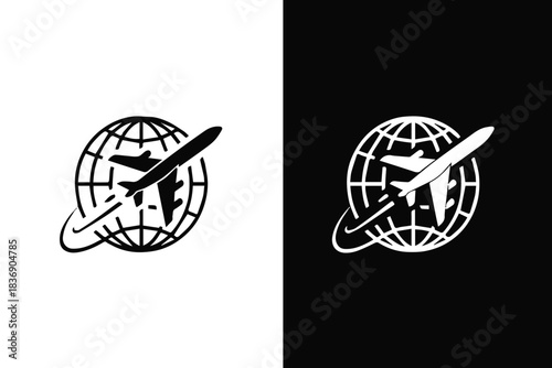 airplane globe icon aviation logo for travel brand identity