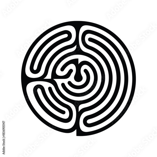 Circular Maze Puzzle Icon Vector Illustration, Challenge, Problem Solving, Solution, Strategy Concept