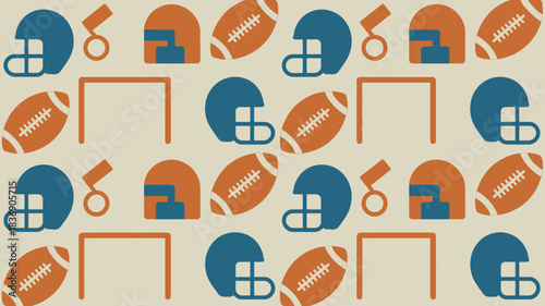 Seamless Football Pattern Helmets, Footballs, Goal Posts, and Referee Whistles for Super Bowl