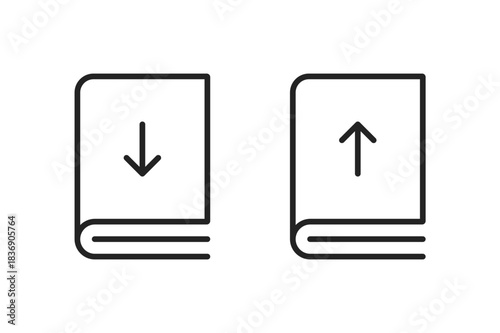 E book download and upload icon. Book download and upload icons. Vector illustration