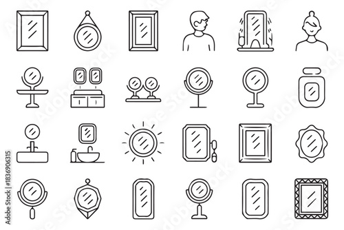 mirror icon set line icons of mirrors for ui and decor