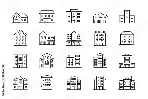 building line icons grid 20 urban and suburban architecture symbols