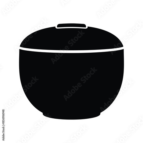 Covered round bowl silhouette, food pot serving dish vector icon, cooker container graphic