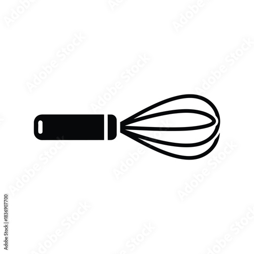 Kitchen whisk icon, black cooking utensil, culinary baking tool, mixer equipment vector graphic design