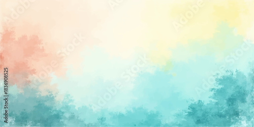 Abstract watercolor background with blue sky and fluffy white clouds