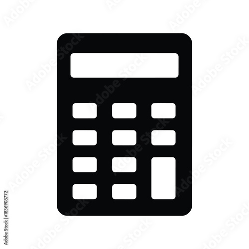 Black digital calculator vector icon, financial, accounting, mathematics, tax calculation device graphic
