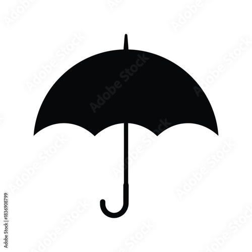 Black open umbrella vector icon, rain protection, weather accessory, sun shade graphic silhouette