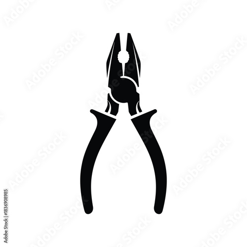 Black heavy duty pliers vector icon, industrial tool, repair, construction, maintenance equipment graphic