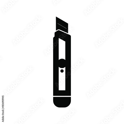 Retractable utility knife cutter icon, box opener tool, sharp hobby and craft equipment vector