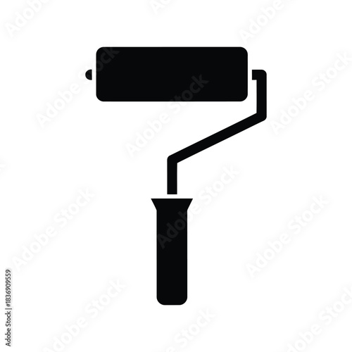 Construction paint roller tool icon, home renovation equipment, wall painting silhouette, isolated vector