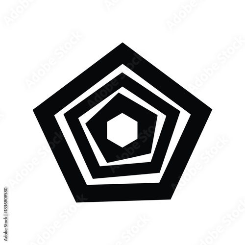 Abstract concentric pentagon vector icon, geometric optical illusion shape, hypnotizing tunnel symbol