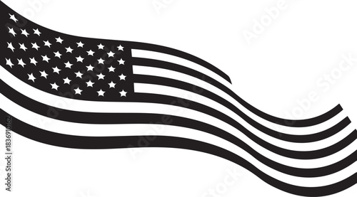 Waving american flag silhouette against white background