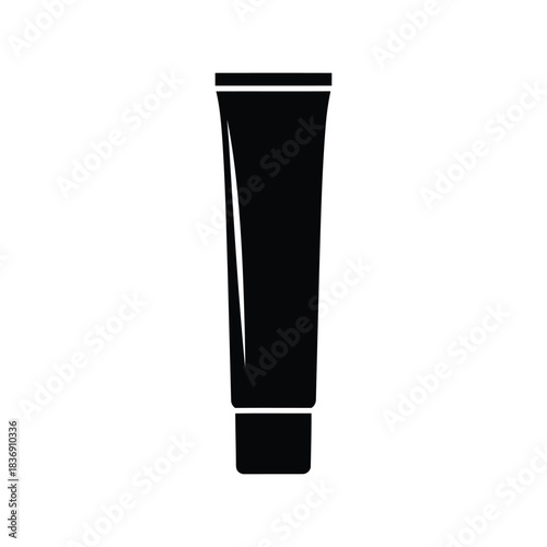 Plastic cosmetic cream tube vector icon, skin care or beauty product packaging, isolated black silhouette graphic design EPS