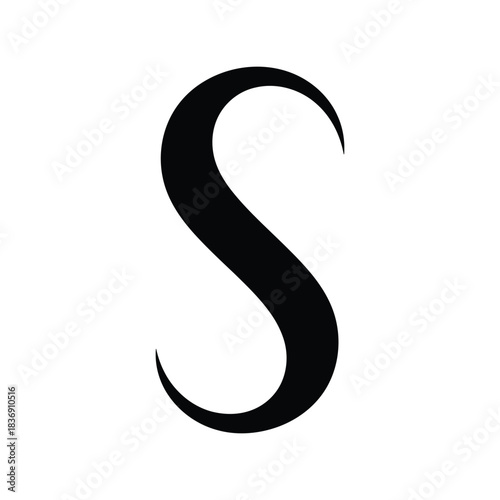 Elegant S letter vector silhouette, curved shape design element, simple typographic monogram icon, isolated black graphic EPS
