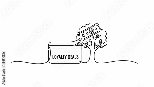 Loyalty program rewards grow into a money tree, symbolizing financial benefit and growth