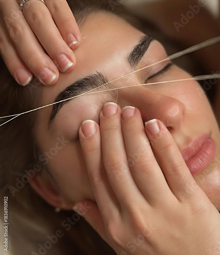 Professional eyebrow threading at spa shaping brows with precision and care