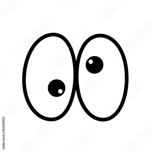 Whimsical cartoon eyes looking sideways, a playful graphic illustration representing curiosity, surprise, or mischief with an expressive glance