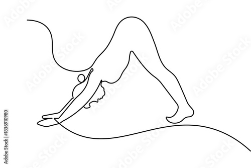 Downward facing dog yoga pose continuous line drawing wellbeing