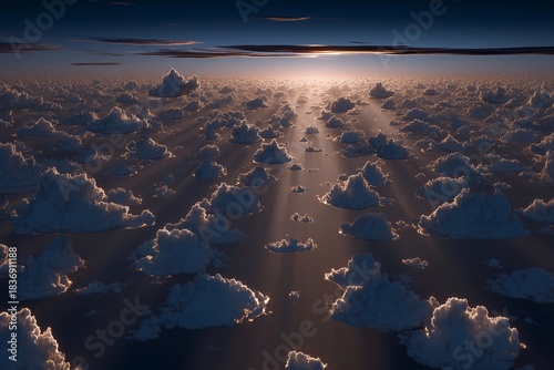 Endless clouds lit by low horizon light