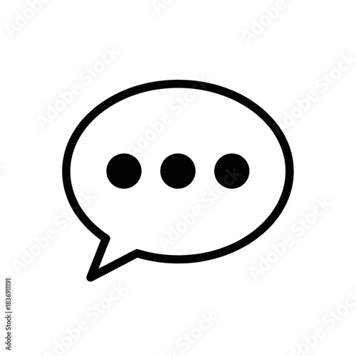 Vector black outline speech bubble icon with ellipsis dots for chat, messages, or more options in digital communication interface design, perfect for user experience